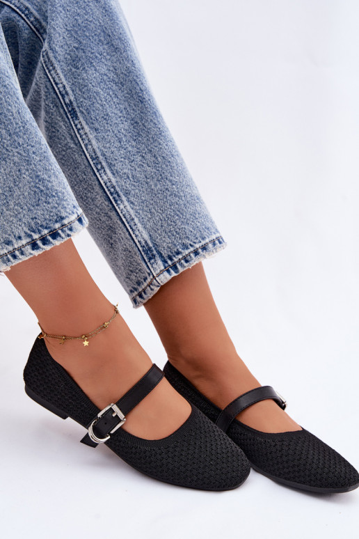 Ballerines en tissu avec des sangles I avec boucles couleur noire Jelisa