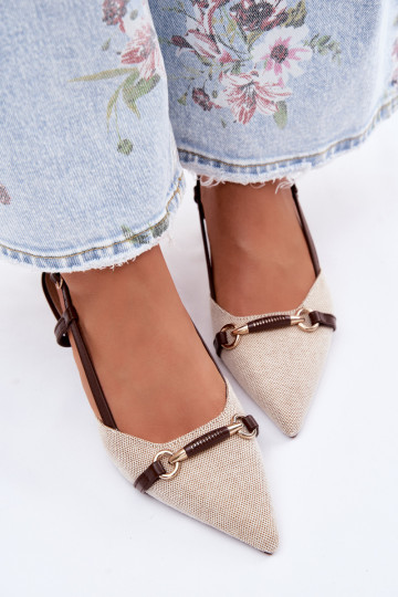 Sandales pour femmes avec des talons Ze Szpiczastymi Noskami brun-beige Felessa