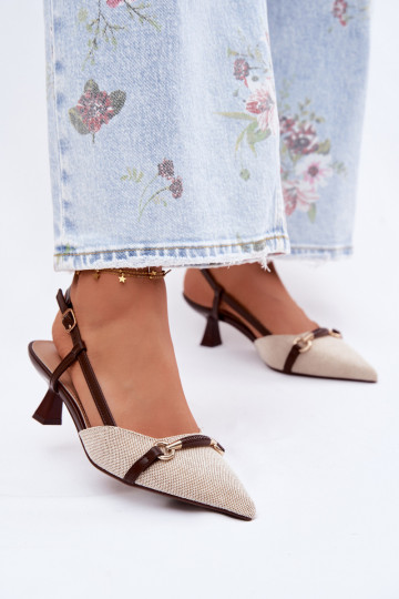 Sandales pour femmes avec des talons Ze Szpiczastymi Noskami brun-beige Felessa 2