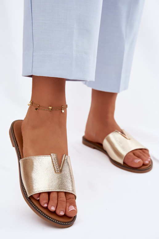 Chaussons Appartement pour femmes Avec des décorations Detalem V couleur dorée Nelmira