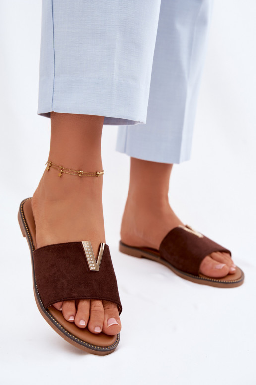 Chaussons Appartement pour femmes Avec des décorations Detalem V CzekoladoÀe Nelmira