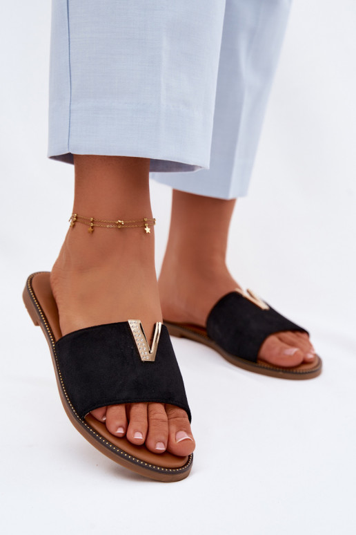 Chaussons Appartement pour femmes Avec des décorations Detalem V couleur noire Nelmira