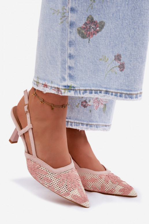 Sandales à talons hauts avec fleurs couleur rose Kelmira