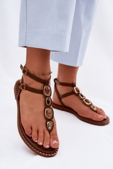 tongs Appartement pour femmes avec de beaux détails marron Dorena 2