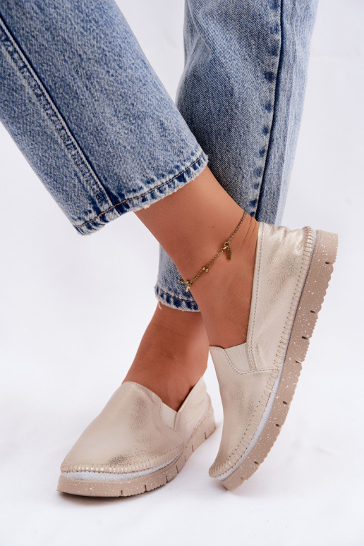 Chaussures pour femmes dorées à enfiler en cuir Przecierany