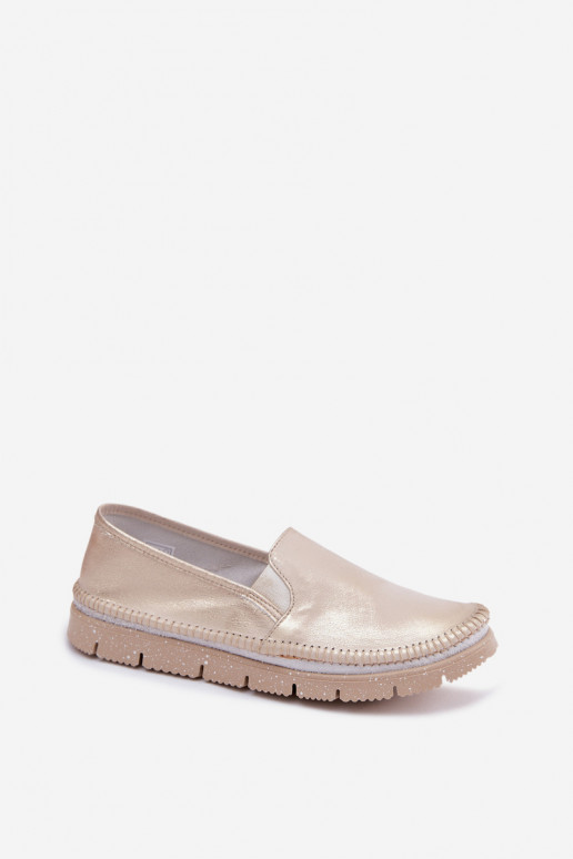 Chaussures pour femmes dorées à enfiler en cuir Przecierany