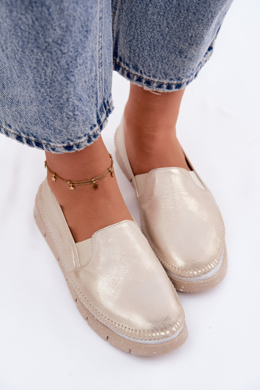 Chaussures pour femmes dorées à enfiler en cuir Przecierany