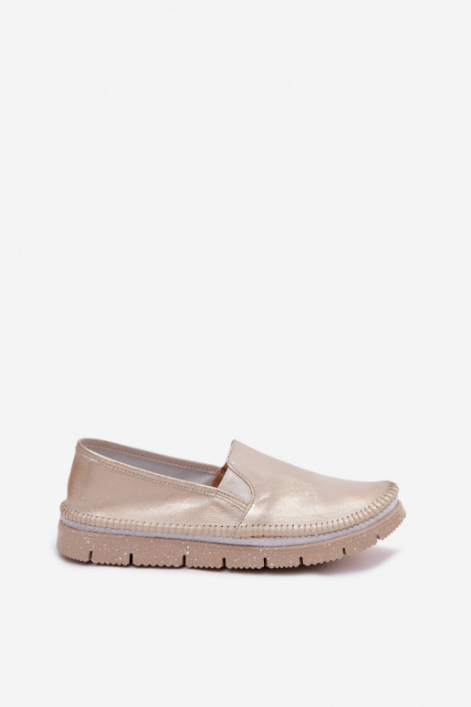 Chaussures pour femmes dorées à enfiler en cuir Przecierany