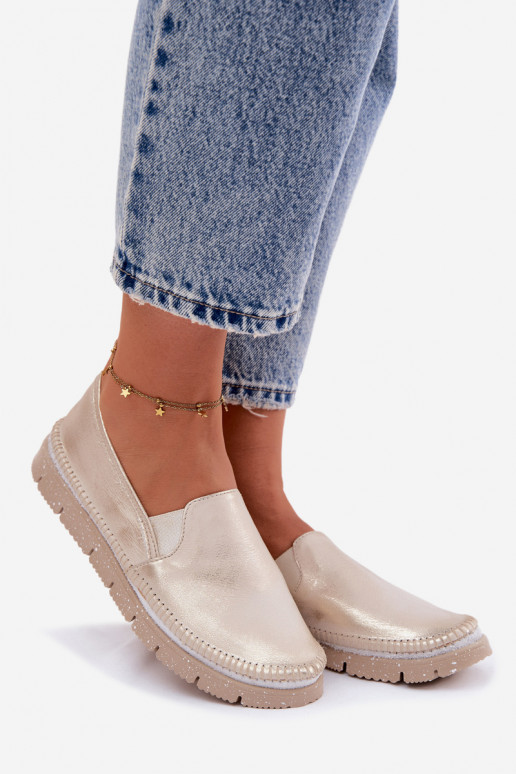 Chaussures pour femmes dorées à enfiler en cuir Przecierany