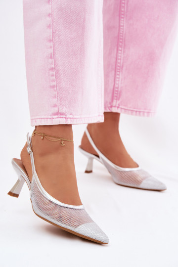 grille des sandales Activé Smukłym Obcasie couleur argent Calora 2