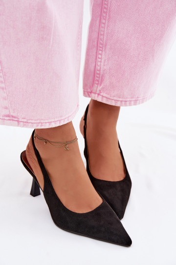 Sandales noires à talons fins en suède synthétique Saria