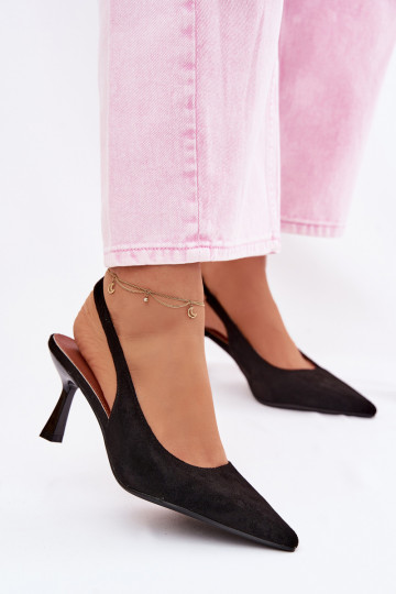 Sandales noires à talons fins en suède synthétique Saria 2