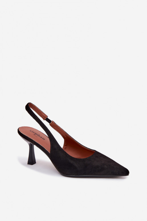 Sandales noires à talons fins en suède synthétique Saria