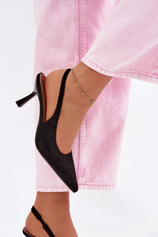Sandales noires à talons fins en suède synthétique Saria