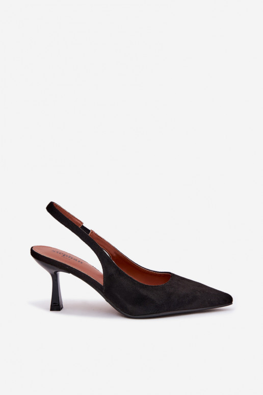 Sandales noires à talons fins en suède synthétique Saria