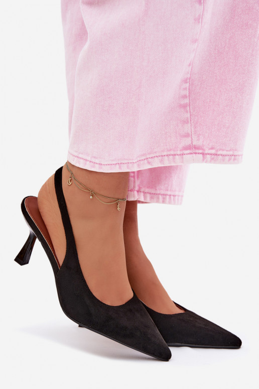 Sandales noires à talons fins en suède synthétique Saria