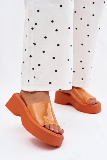 Sandales à plateforme orange avec brides transparentes Selestia