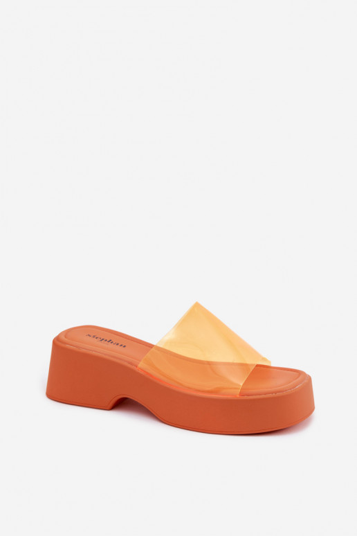 Sandales à plateforme orange avec brides transparentes Selestia