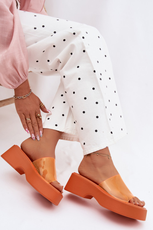 Sandales à plateforme orange avec brides transparentes Selestia