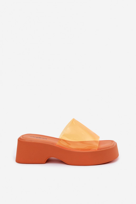 Sandales à plateforme orange avec brides transparentes Selestia
