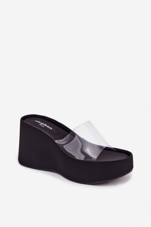 Pantoufles pour femmes avec une plateformeTransparentnym Bandesem couleur noire Zolretia