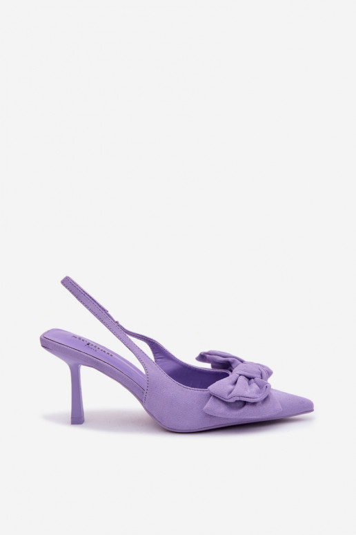 Sandales pour femmes violettes à talons fins et rubans Petrella