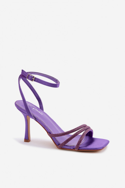 Sandales pour femmes violettes à talons fins et clous scintillants Chiara
