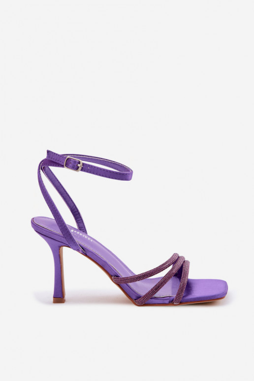 Sandales pour femmes violettes à talons fins et clous scintillants Chiara