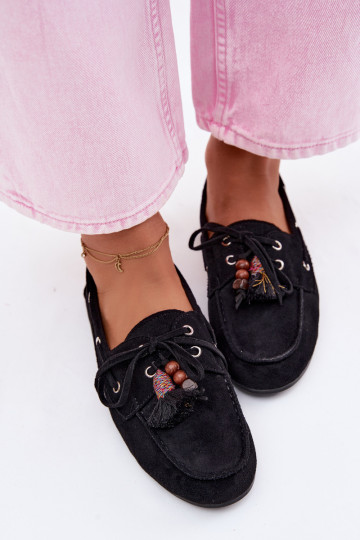 Mocassins pour femmes noirs avec franges Teresa