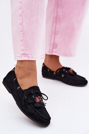 Mocassins pour femmes noirs avec franges Teresa 2