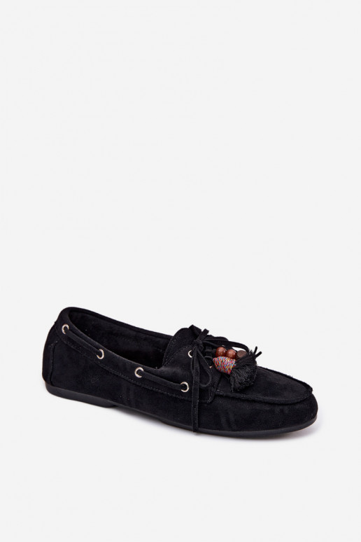 Mocassins pour femmes noirs avec franges Teresa