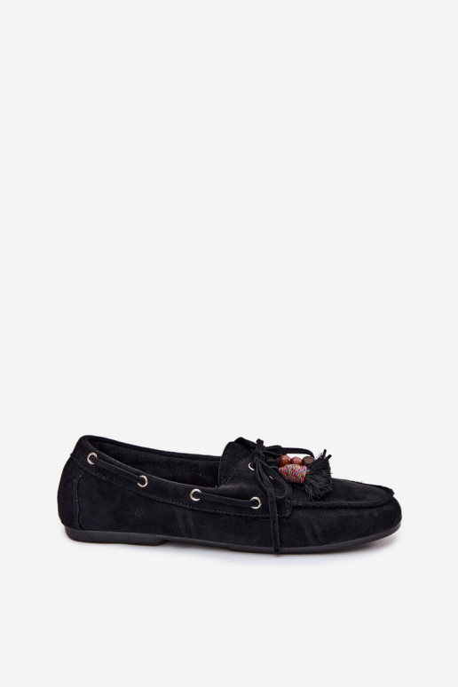 Mocassins pour femmes noirs avec franges Teresa