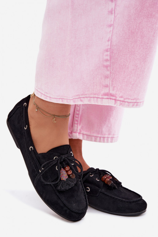 mocassins pour femmesavec des frangesm I couleur corailikami couleur noire Teresa