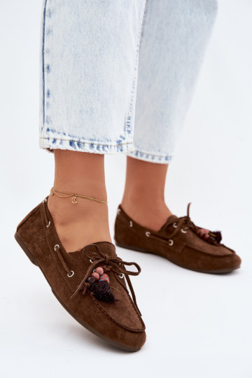 mocassins pour femmesavec des frangesm I couleur corailikami marron Teresa