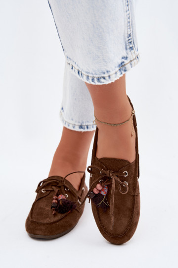 mocassins pour femmesavec des frangesm I couleur corailikami marron Teresa 2