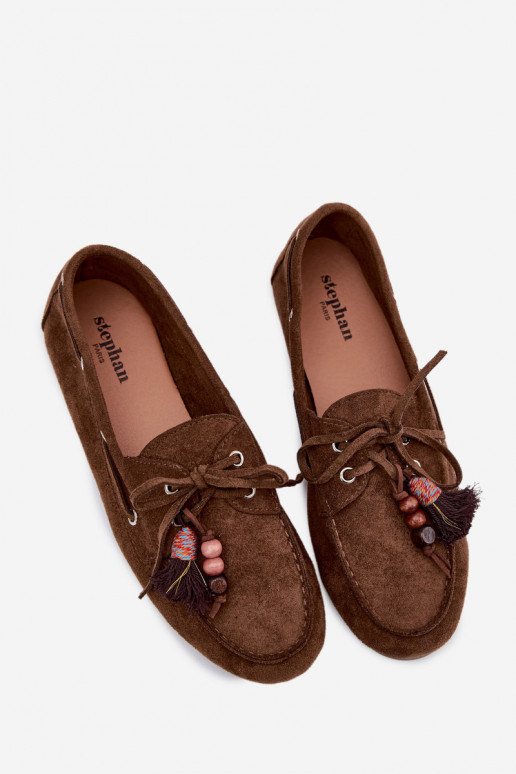 mocassins pour femmesavec des frangesm I couleur corailikami marron Teresa