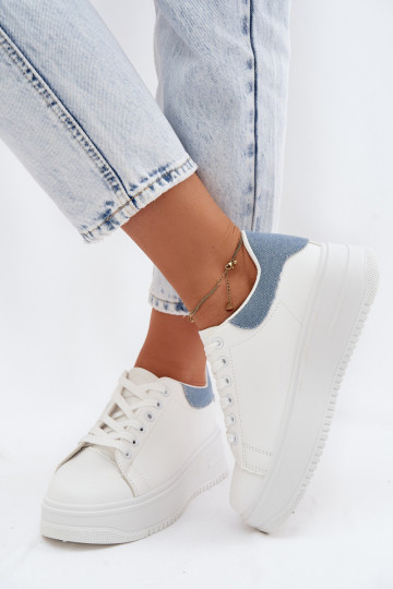 Chaussures modèle baskets Féminin avec une plateformeImitacji Skóry Blanc-couleur bleue Calinae