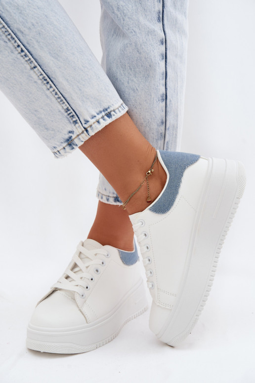 Baskets blanches et bleues pour femmes avec plateforme en simili cuir Calinae