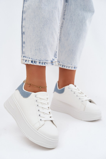 Chaussures modèle baskets Féminin avec une plateformeImitacji Skóry Blanc-couleur bleue Calinae 2