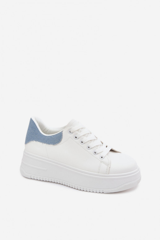 Baskets blanches et bleues pour femmes avec plateforme en simili cuir Calinae