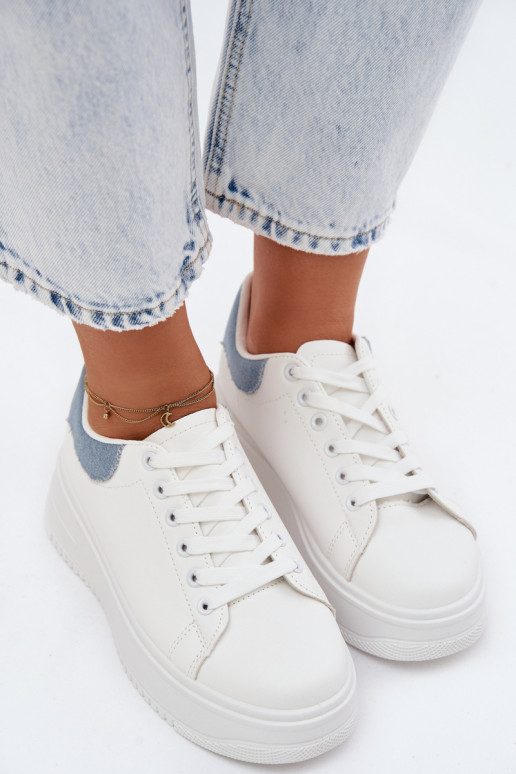 Chaussures modèle baskets Féminin avec une plateformeImitacji Skóry Blanc-couleur bleue Calinae