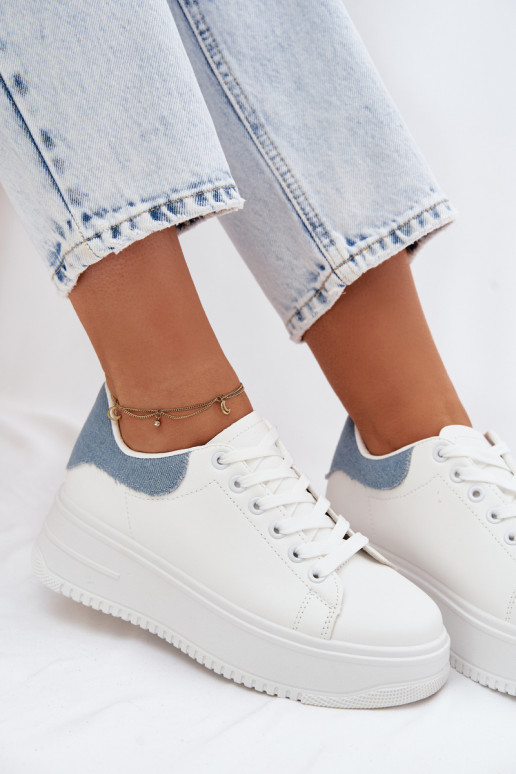 Baskets blanches et bleues pour femmes avec plateforme en simili cuir Calinae