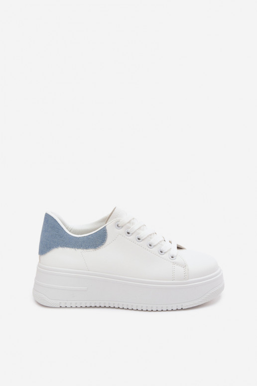 Baskets blanches et bleues pour femmes avec plateforme en simili cuir Calinae