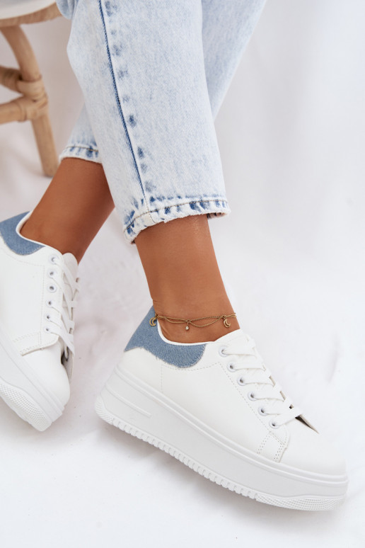 Baskets blanches et bleues pour femmes avec plateforme en simili cuir Calinae