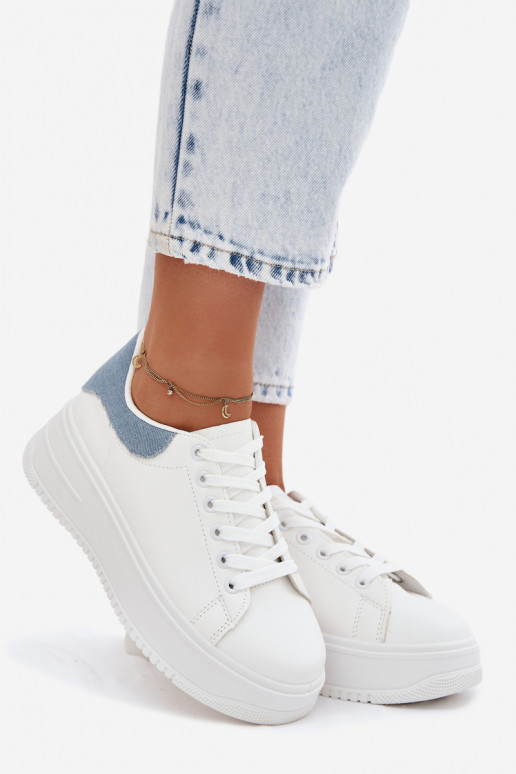 Chaussures modèle baskets Féminin avec une plateformeImitacji Skóry Blanc-couleur bleue Calinae
