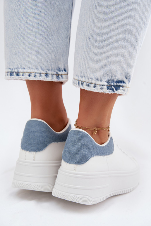 Baskets blanches et bleues pour femmes avec plateforme en simili cuir Calinae