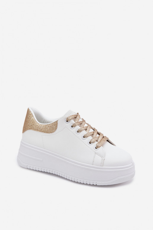 Baskets blanches et dorées pour femmes avec plateforme et brillance en simili cuir Calinae