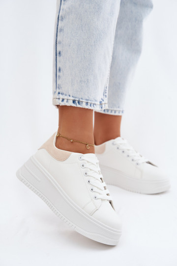 Chaussures modèle baskets Féminin avec une plateformeImitacji Skóry Blanc-beige Calinae 2