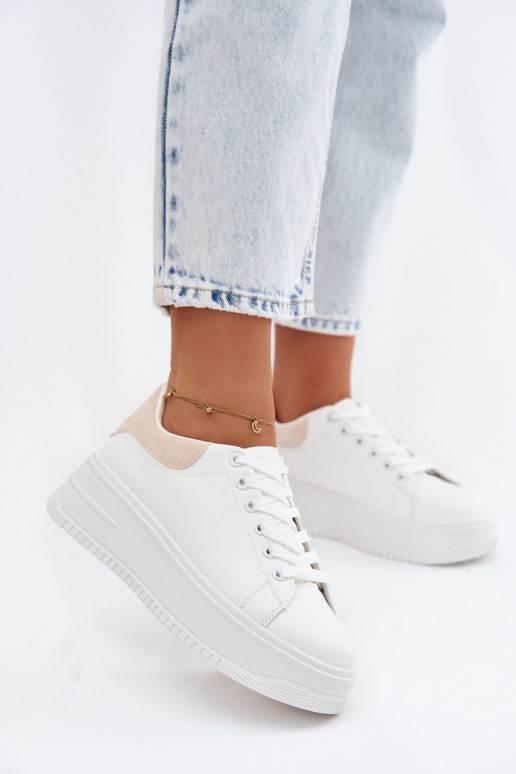 Chaussures modèle baskets Féminin avec une plateformeImitacji Skóry Blanc-beige Calinae
