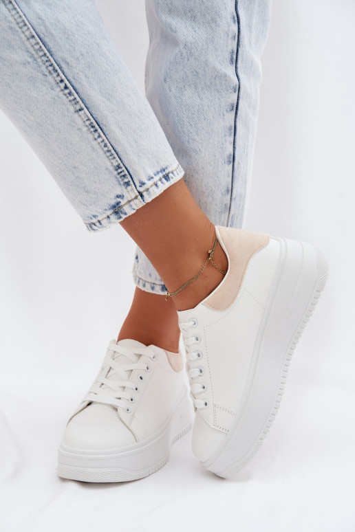 Chaussures modèle baskets Féminin avec une plateformeImitacji Skóry Blanc-beige Calinae
